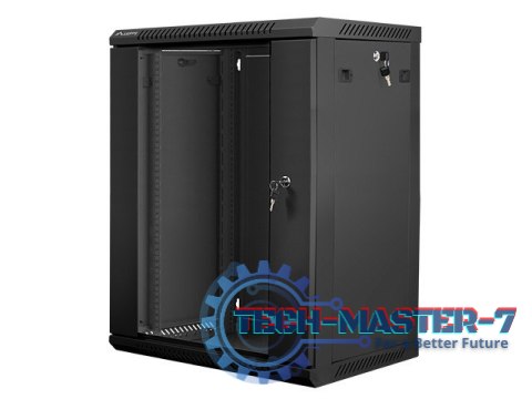 Szafa instalacyjna wisząca 19'' 15U 600X450mm czarna (drzwi szklane)