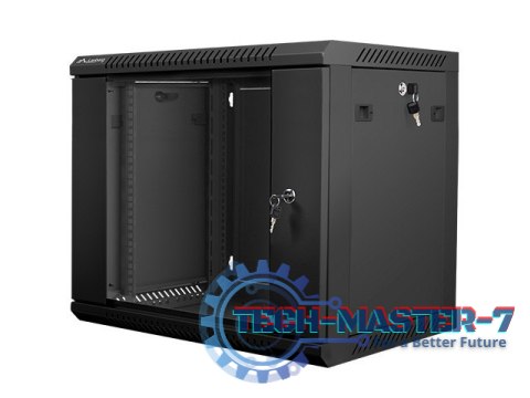 Szafa instalacyjna wisząca 19'' 9U 600X450mm czarna (drzwi szklane)