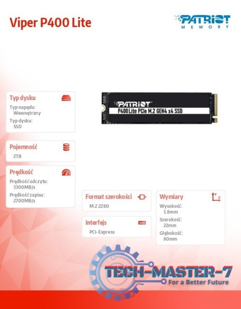 Dysk SSD 2TB Viper P400 Lite 3300/2700MB/s PCIe M.2 Gen 4x4 NVMe1.4 Dysk SSD 2TB Viper P400 Lite 3300/2700MB/s PCIe M.2 Gen 4x4 NVMe1.4