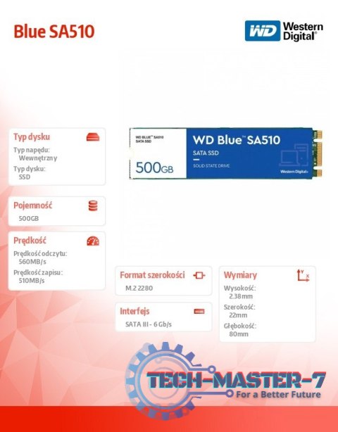 Dysk SSD Blue SSD 500GB SA510 M.2 2280 WDS500G3B0B Dysk SSD Blue SSD 500GB SA510 M.2 2280 WDS500G3B0B