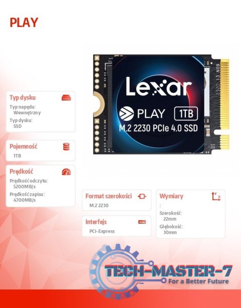 Dysk SSD PLAY 1TB PCIe4.0 2230 5200/4700MB/s Dysk SSD PLAY 1TB PCIe4.0 2230 5200/4700MB/s