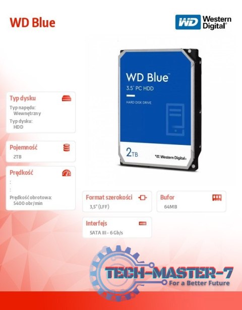 Dysk twardy WD Blue 2TB 3,5 64MB SATAIII 5400 RPM Dysk twardy WD Blue 2TB 3,5 64MB SATAIII 5400 RPM