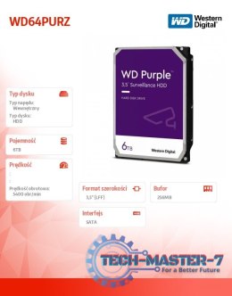 Dysk twardy WD Purple 6TB 3,5 256 MB 5400RPM WD64PURZ