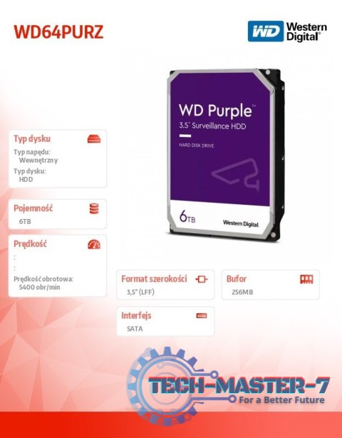 Dysk twardy WD Purple 6TB 3,5 256 MB 5400RPM WD64PURZ Dysk twardy WD Purple 6TB 3,5 256 MB 5400RPM WD64PURZ