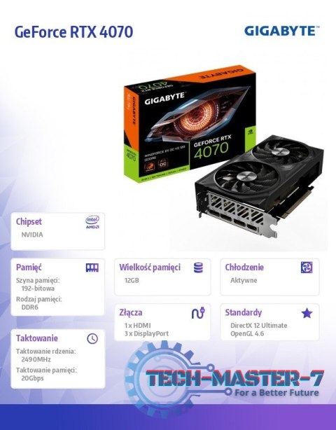 Karta graficzna GeForce RTX 4070 WINDFORCE 2X OC V2 12GB GDDR6 192bit Karta graficzna GeForce RTX 4070 WINDFORCE 2X OC V2 12GB GDDR6 192bit