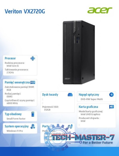 Komputer Veriton VX2720G i5-1335U/8GB/512GB/W11P Komputer Veriton VX2720G i5-1335U/8GB/512GB/W11P