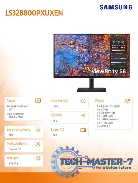 Monitor 32 cale ViewFinity S80PX IPS 3840x2160 UHD 16:9 1xHDMI 1xDP 1xUSB-C (90W) 3xUSB 3.0 LAN 5ms PinP/PbyP 60Hz HAS+PIV płask Monitor 32 cale ViewFinity S80PX IPS 3840x2160 UHD 16:9 1xHDMI 1xDP 1xUSB-C (90W) 3xUSB 3.0 LAN 5ms PinP/PbyP 60Hz HAS+PIV płask