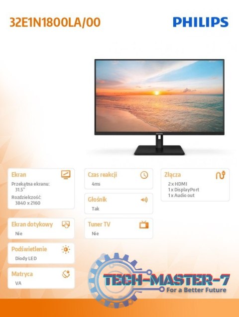 Monitor 32E1N1800LA VA 31.5 cala 4K HDMIx2 DP Głośniki Monitor 32E1N1800LA VA 31.5 cala 4K HDMIx2 DP Głośniki
