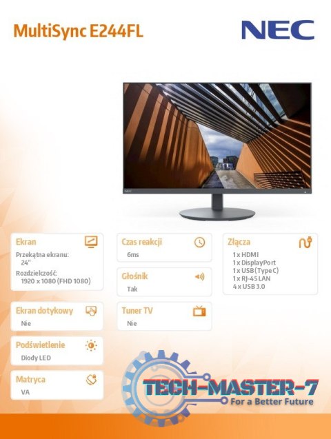 Monitor MultiSync E244FL 24 cale USB-C HDMI czarny Monitor MultiSync E244FL 24 cale USB-C HDMI czarny
