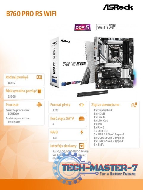 Płyta główna B760 Pro RS WIFI s1700 4DDR5 DP/HDMI M.2 ATX Płyta główna B760 Pro RS WIFI s1700 4DDR5 DP/HDMI M.2 ATX