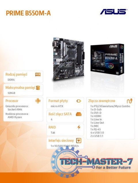 Płyta główna PRIME B550M-A AM4 4DDR4 DVI-D/HDMI M.2 mATX Płyta główna PRIME B550M-A AM4 4DDR4 DVI-D/HDMI M.2 mATX