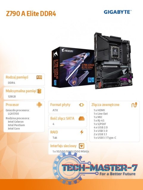 Płyta główna Z790 AORUS ELITE DDR4 S1700 4DDR4 USB/M.2 ATX Płyta główna Z790 AORUS ELITE DDR4 S1700 4DDR4 USB/M.2 ATX