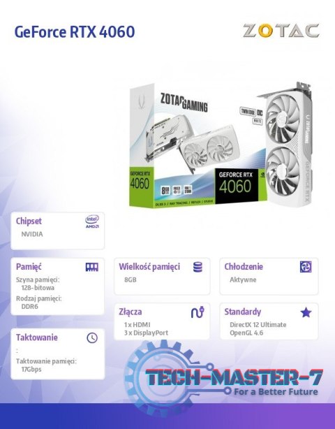 Karta graficzna GeForce RTX 4060 Twin Edge OC 8GB GDDR6 128bit biała Karta graficzna GeForce RTX 4060 Twin Edge OC 8GB GDDR6 128bit biała