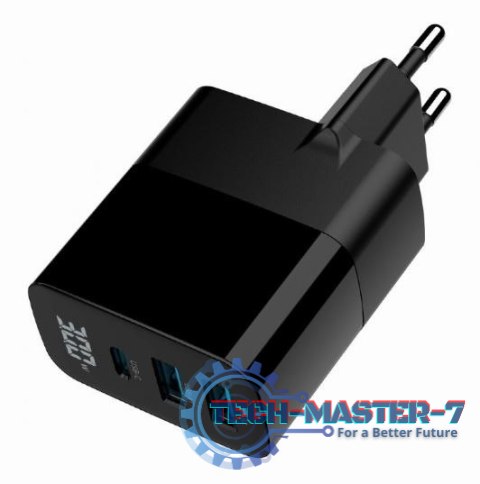 Ładowarka GaN 2xA 1xC LCD 30W PD QC3.0 czarna Ładowarka GaN 2xA 1xC LCD 30W PD QC3.0 czarna