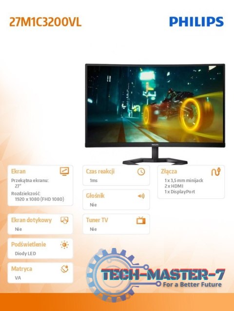 Monitor 27 cali 27M1C3200VL Curved VA 165Hz HDMI DP Monitor 27 cali 27M1C3200VL Curved VA 165Hz HDMI DP