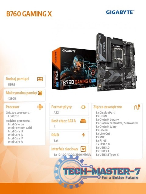 Płyta główna B760 GAMING X s1700 4DDR5 DP/HDMI ATX Płyta główna B760 GAMING X s1700 4DDR5 DP/HDMI ATX