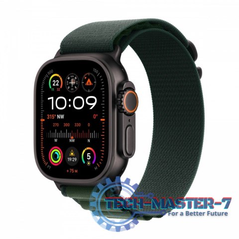 Watch Ultra 2 GPS + Cellular, koperta 49 mm z tytanu w kolorze czarnym z opaską Alpine M w kolorze ciemnozielonym