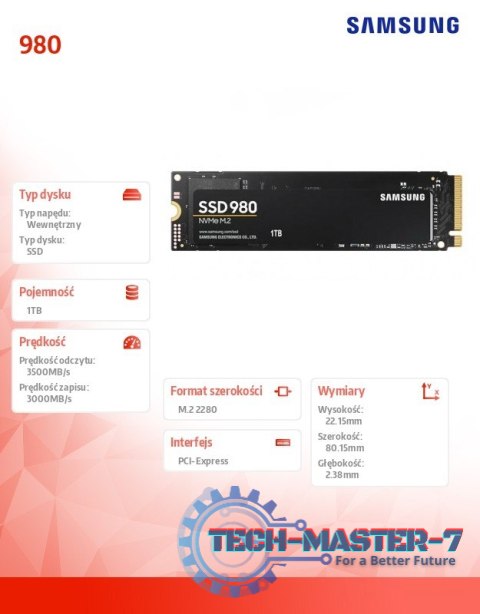 Dysk SSD 980 1TB Gen3.0x4 NVMeMZ-V8V1T0BW Dysk SSD 980 1TB Gen3.0x4 NVMeMZ-V8V1T0BW