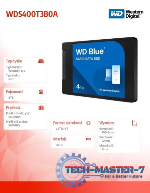 Dysk SSD Blue 4TB SA510 2,5 cala WDS400T3B0A Dysk SSD Blue 4TB SA510 2,5 cala WDS400T3B0A
