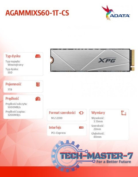 Dysk SSD XPG S60BLADE 1TB PCIe 4x4 5/3.2GB/s M2 Dysk SSD XPG S60BLADE 1TB PCIe 4x4 5/3.2GB/s M2