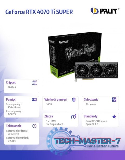 Karta graficzna GeForce RTX 4070 Ti SUPER GAMER OCK OMNIBLACK 16GB 256b Karta graficzna GeForce RTX 4070 Ti SUPER GAMER OCK OMNIBLACK 16GB 256b