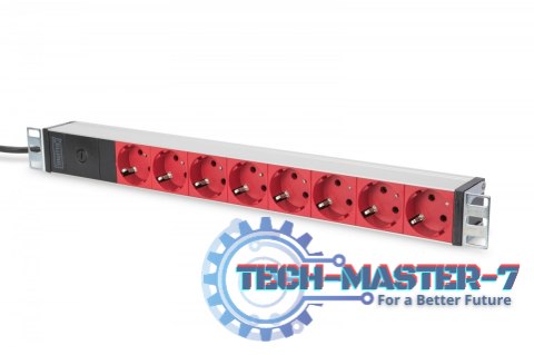 Listwa zasilająca PDU 19 cali Rack, 8x czerwone gniazdo schuko, 2.0m, 1x wtyk C14, 10A Aluminiowa Listwa zasilająca PDU 19 cali Rack, 8x czerwone gniazdo schuko, 2.0m, 1x wtyk C14, 10A Aluminiowa