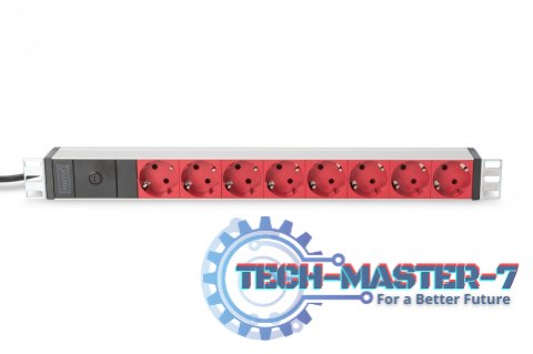 Listwa zasilająca PDU 19 cali Rack, 8x czerwone gniazdo schuko, 2.0m, 1x wtyk C14, 10A Aluminiowa Listwa zasilająca PDU 19 cali Rack, 8x czerwone gniazdo schuko, 2.0m, 1x wtyk C14, 10A Aluminiowa