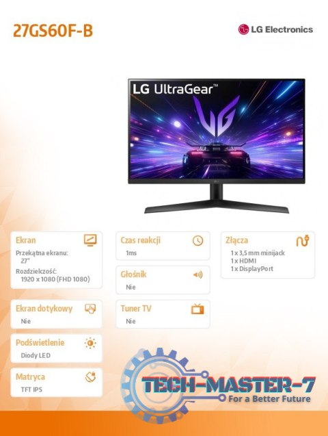 Monitor 27GS60F-B 27 cali FHD UltraGear IPS 180Hz 1ms Monitor 27GS60F-B 27 cali FHD UltraGear IPS 180Hz 1ms