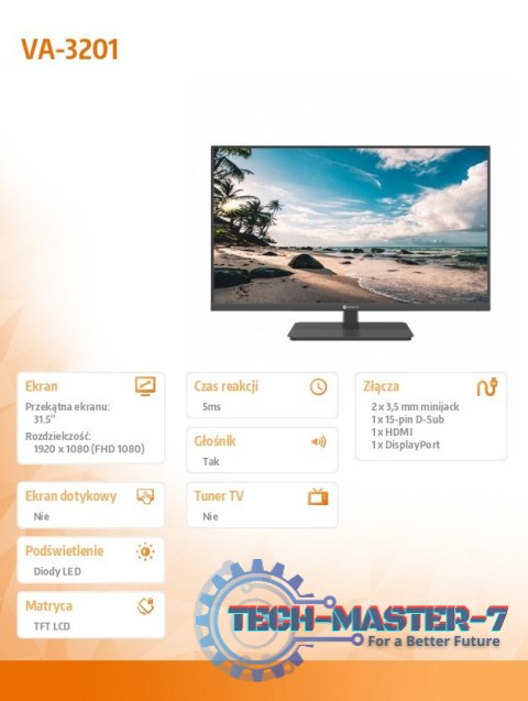 Monitor 31,5 cali VA-3201 HDMI DP VGA 24/7 czarny Monitor 31,5 cali VA-3201 HDMI DP VGA 24/7 czarny