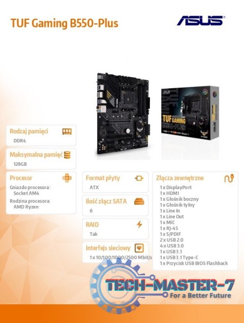 Płyta główna TUF GAMING B550-PLUS AM4 DDR4 HDMI/DP M.2 ATX Płyta główna TUF GAMING B550-PLUS AM4 DDR4 HDMI/DP M.2 ATX