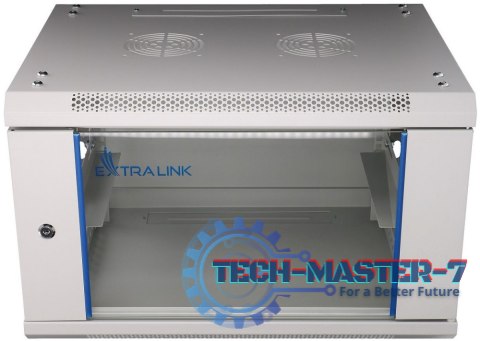 Szafka wisząca rack 6U 600x450 szara szklane drzwi