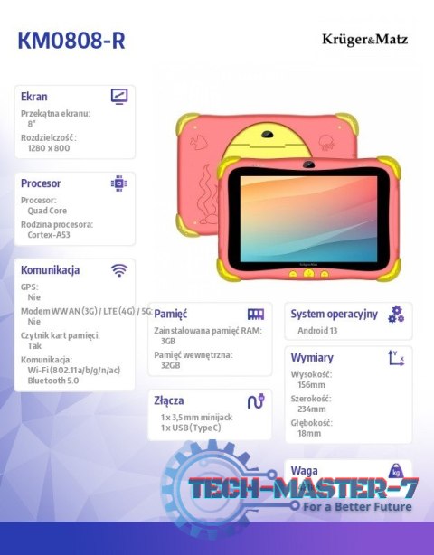 Tablet dla dzieci FUN 808 Czerwony Tablet dla dzieci FUN 808 Czerwony