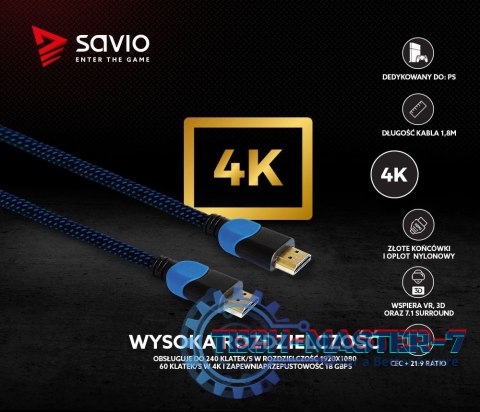 Kabel HDMI 2.0 niebiesko-czarny 1,8m, GCL-02 Kabel HDMI 2.0 niebiesko-czarny 1,8m, GCL-02