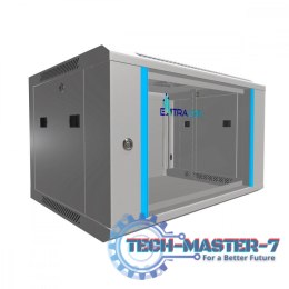 Szafka wisząca rack 6U 600x450 szara szklane drzwi