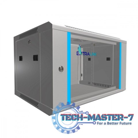 Szafka wisząca rack 6U 600x450 szara szklane drzwi