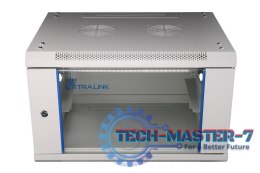 Szafka wisząca rack 6U 600x450 szara szklane drzwi