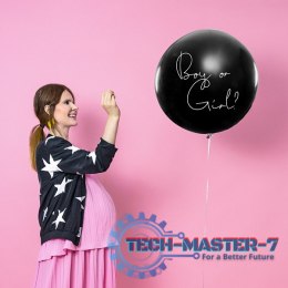 Balon Gender Reveal Chłopiec czy dziewczynka niebieskie konfetti 100cm
