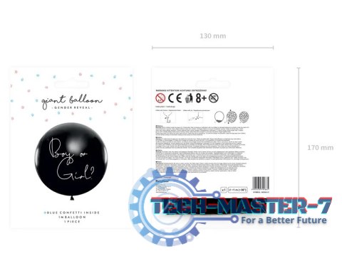 Balon Gender Reveal Chłopiec czy dziewczynka niebieskie konfetti 100cm Balon Gender Reveal Chłopiec czy dziewczynka niebieskie konfetti 100cm