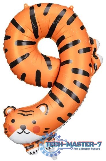 Balon foliowy urodzinowy cyfra "9" - Tygrys 49x76 cm
