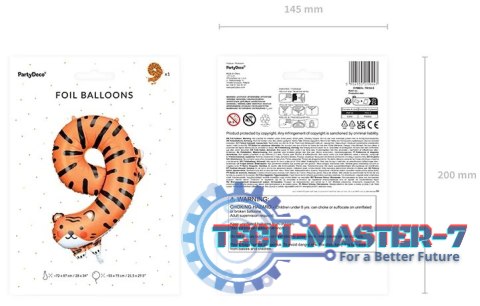 Balon foliowy urodzinowy cyfra "9" - Tygrys 49x76 cm Balon foliowy urodzinowy cyfra "9" - Tygrys 49x76 cm
