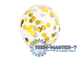 Balony transparentne z konfetti złote kółka 30cm 6 sztuk