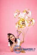 Balony transparentne z konfetti złote kółka 30cm 6 sztuk