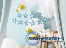 Baner napis na baby shower gwiazdki jasnoniebieskie 290cm x 16,5cm