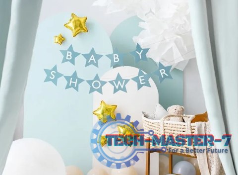 Baner napis na baby shower gwiazdki jasnoniebieskie 290cm x 16,5cm Baner napis na baby shower gwiazdki jasnoniebieskie 290cm x 16,5cm