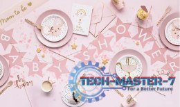 Baner napis na baby shower gwiazdki jasnoróżowe 290cm x 16,5cm