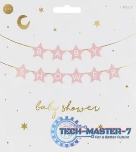 Baner napis na baby shower gwiazdki jasnoróżowe 290cm x 16,5cm Baner napis na baby shower gwiazdki jasnoróżowe 290cm x 16,5cm