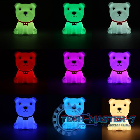 Lampka nocna dla dzieci silikonowa dotykowa miękka 8 LED USB RGB biała piesek