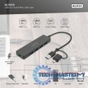 Hub USB 3.0/Koncentrator 4-portowy SlimLine USB A + adapter USB-C 5Gbps, złącze zasilania USB-C