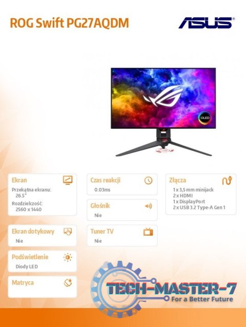 Monitor ROG Swift PG27AQDM GAMING BK/0.03MS/EU Monitor ROG Swift PG27AQDM GAMING BK/0.03MS/EU