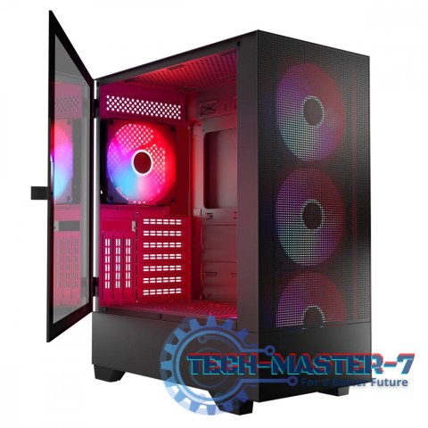 Obudowa komputerowa Siroco ARGB Flow Midi USB 3.0x2+Type-C Czarna Obudowa komputerowa Siroco ARGB Flow Midi USB 3.0x2+Type-C Czarna